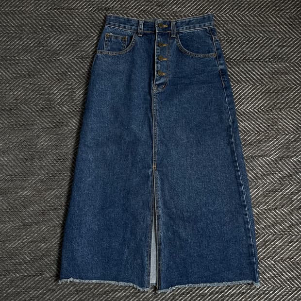 빈티지 버튼 디테일 워싱 데님 절개 미디 스커트o 4850