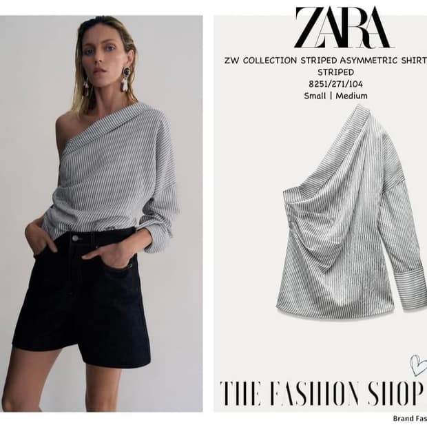 새상품 자라 ZARA 스트라이프 비대칭 셔츠탑 L 66 77