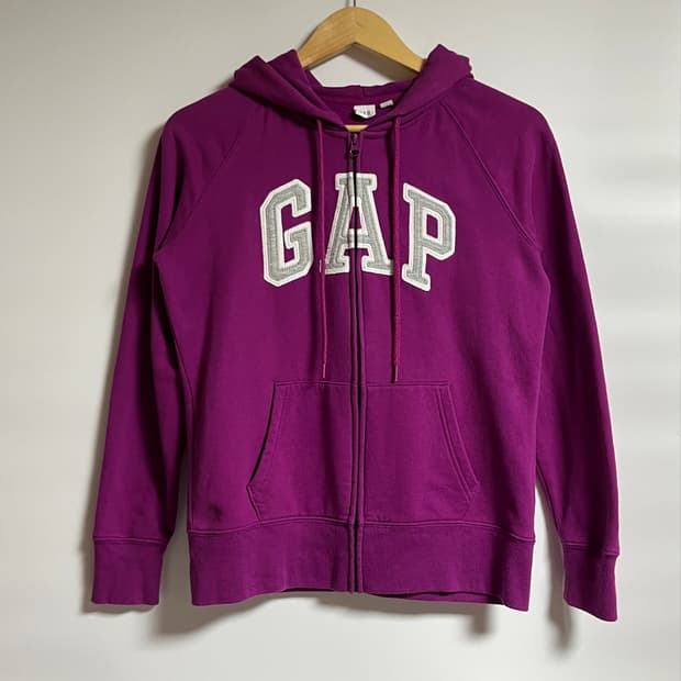 갭 GAP 빅로고 크롭 후드집업 후드티 퍼플 XS