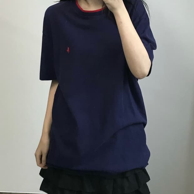 폴로 랄프로렌 배색 네이비 반팔 티셔츠