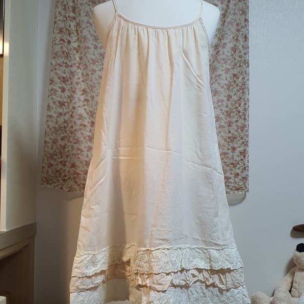 [모리걸] 레이스 롱 슬립 원피스 아이보리
