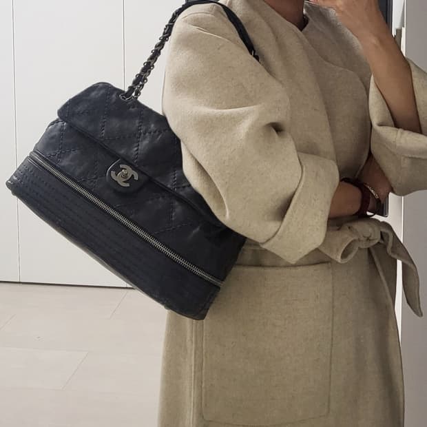 CHANEL 샤넬 정품 램스킨 CC 퀼팅 은장체인 투체인 숄더백 크로스백