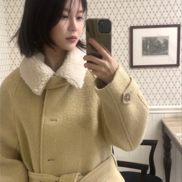 마론에디션 빈티지 커스타드 부클 울코트