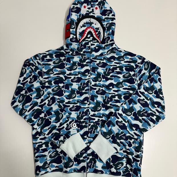 베이프 샤크 후드집업 블루 카모 L~XL