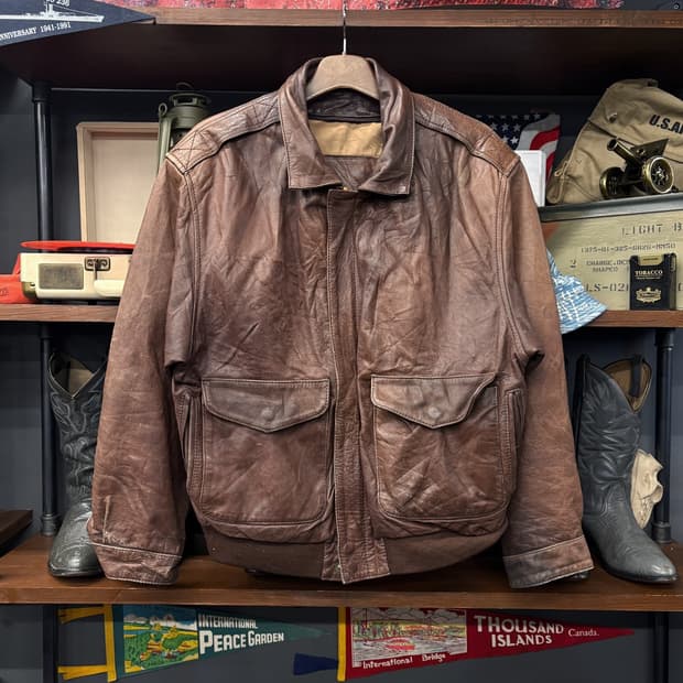 80s 빈티지 G-1  플라이트 자켓 카우하이드 탈부착 퍼카라 N670