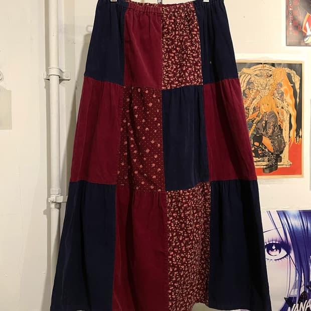 플라워 도트 패턴 패치워크 레드 스커트 모리