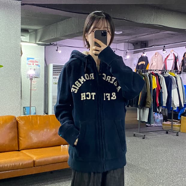 아베크롬비 앤 피치 아치로고 쉐르파 후드집업 B4590