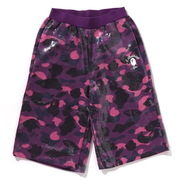 베이프 스팽글 컬러 카모 에이프 헤드 시퀸 스웻팬츠 레이디