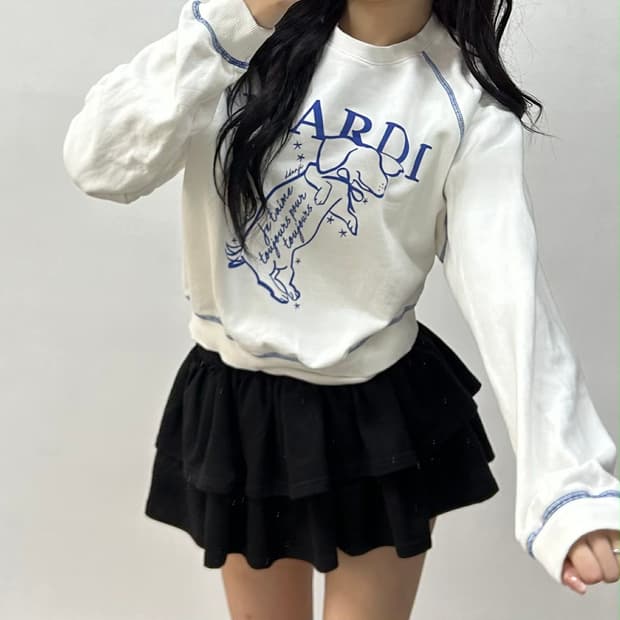 마르디 메르크디 화이트 세미크롭 걸즈 스웨트셔츠 맨투맨(OS)