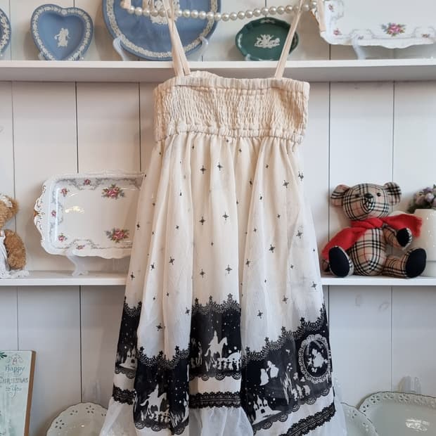 아이보리 뷔스티에 블랙 프린팅 원피스