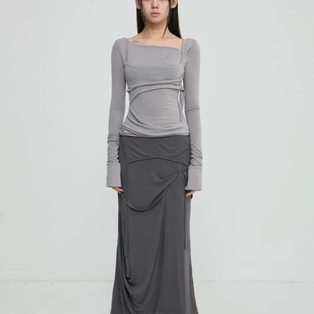 플레어업 Asymmetrical Draped Long Skirt