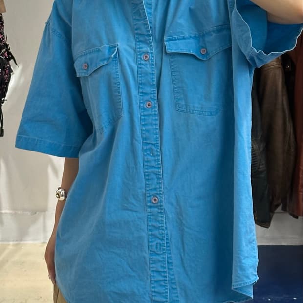 1990s wrangler 랭글로 파스텔 블루 반팔셔츠