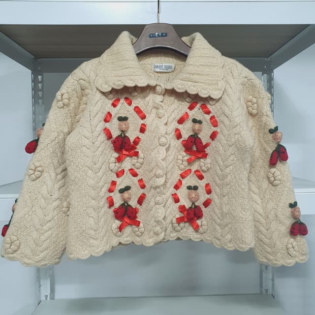 모리걸 페어리 지뢰계 히메갸루 딸기 리본 모티프 울 가디건