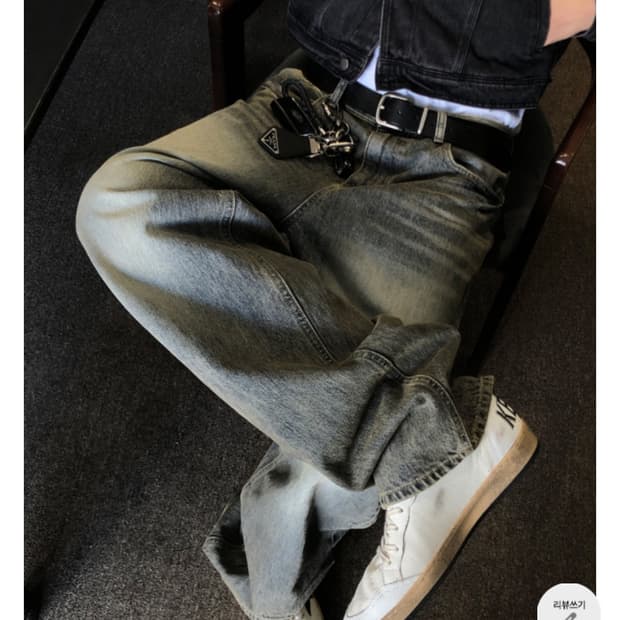 새상품) ESSU 워시드 슬랍 와이드데님 L