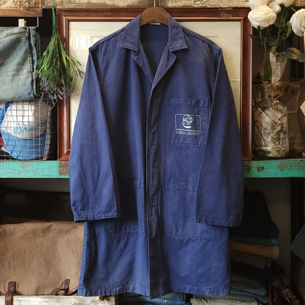 80s 프렌치 워크자켓 프렌치 샵 코트 페이딩 블루 50
