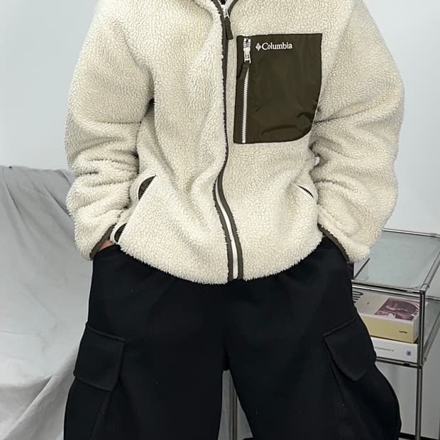 콜롬비아 초코 브라운 체스트 포켓 플리스 자켓 3XL