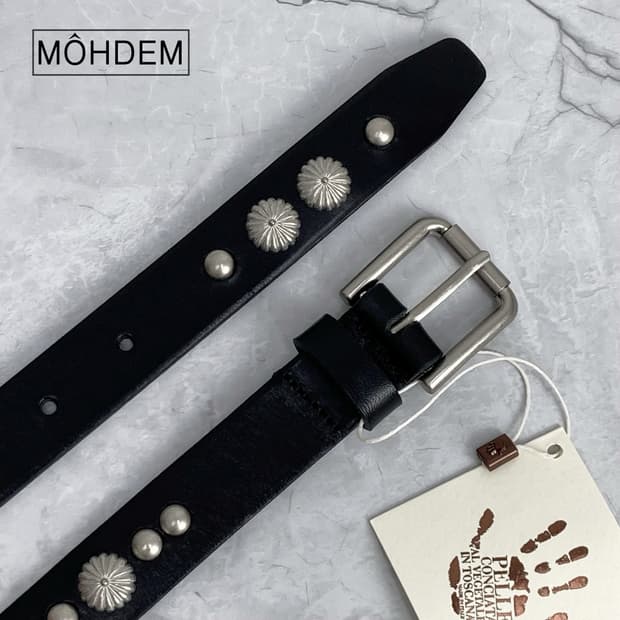 [Unisex] 플라워 스터드 웨스턴 가죽벨트