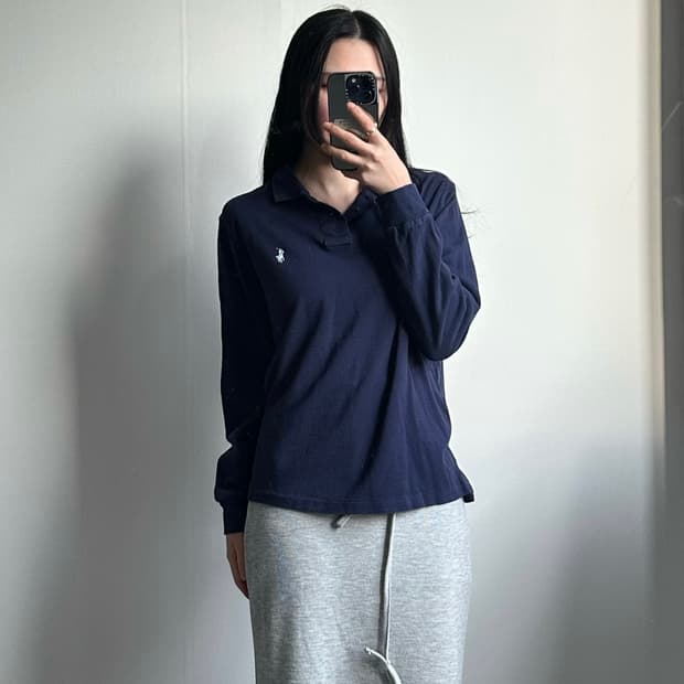 폴로 랄프로렌 신형 화이트 포니 네이비 긴팔 카라티