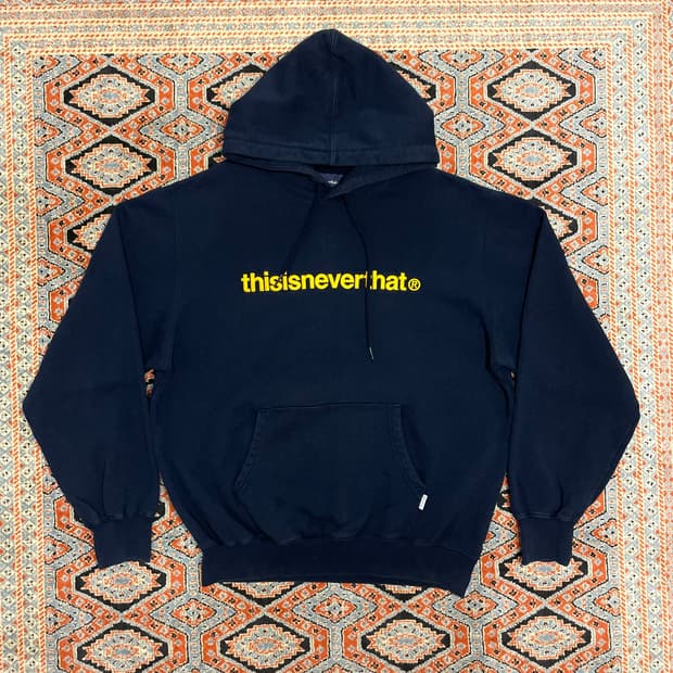 디스이즈네버댓 스펠로고 네이비 기모 후드티셔츠 남성L