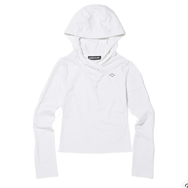 미스치프 후드 셔링 오버랩 탑 화이트