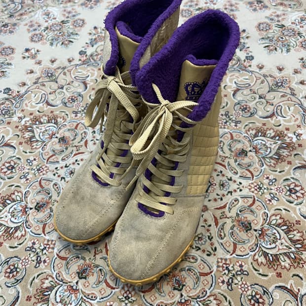 카파 퀼팅 Y2K 레이스업 부츠