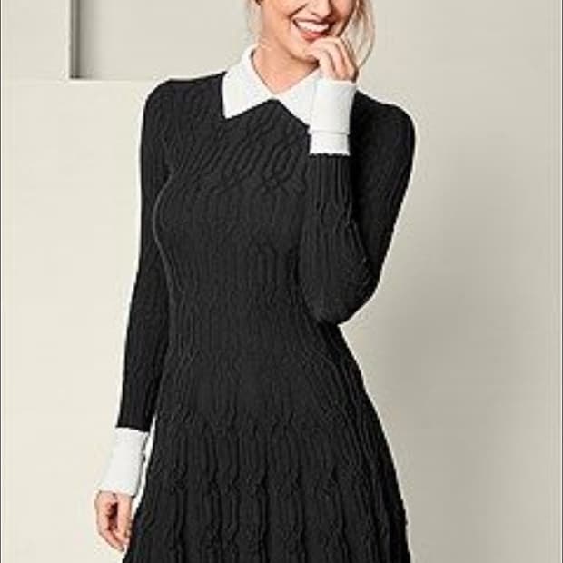 산드로 Sandro  카라 배색 케이블 니트 원피스 2사이즈