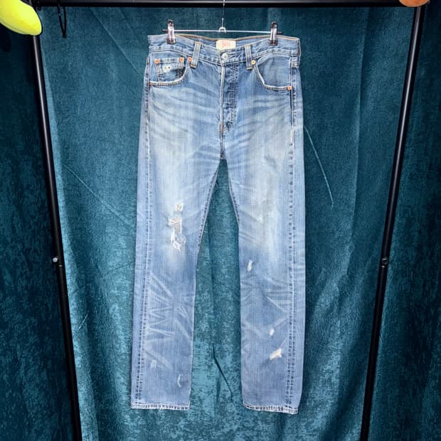 (30) 00s 리바이스 501 데미지 연청 데님 팬츠