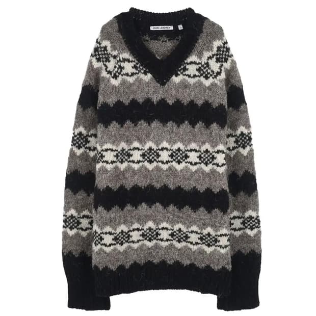 아워레가시 그린란드 스트라이프 브이넥 스웨터