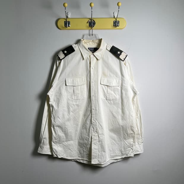 폴로 랄프로렌 화이트 견장 밀리터리 셔츠 L
