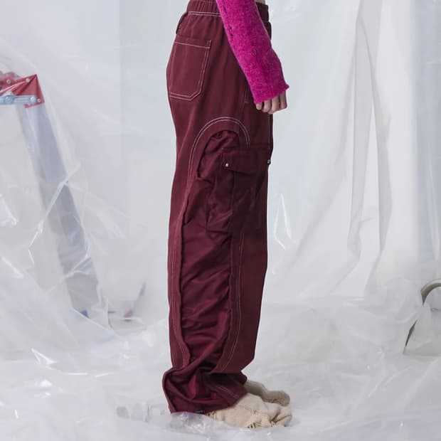 알에스에스씨 버건디 카고 데님 팬츠 