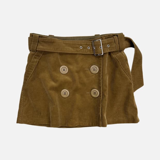 corduroy belted button wrap skirt