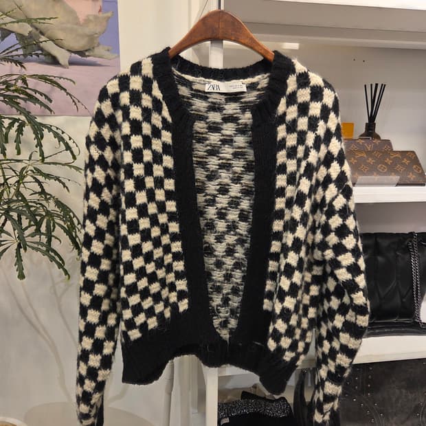 자라 체스보드 오픈 가디건