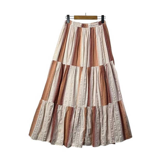 [JPN] 모리걸 스트라이프 패치워크 롱스커트
