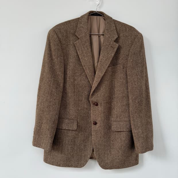 랄프로렌 Ralph Lauren 브라운 헤링본 테일러드 울 트위드 자켓
