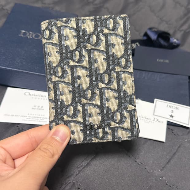 디올 오블리크 자카드 오거나이저 카드지갑 베이지