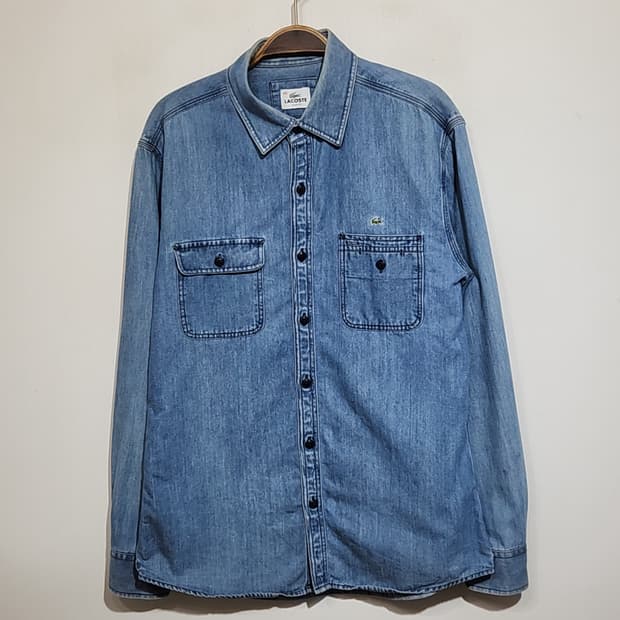 (M) 라코스테 청남방 중청 포켓 로고 데님셔츠 