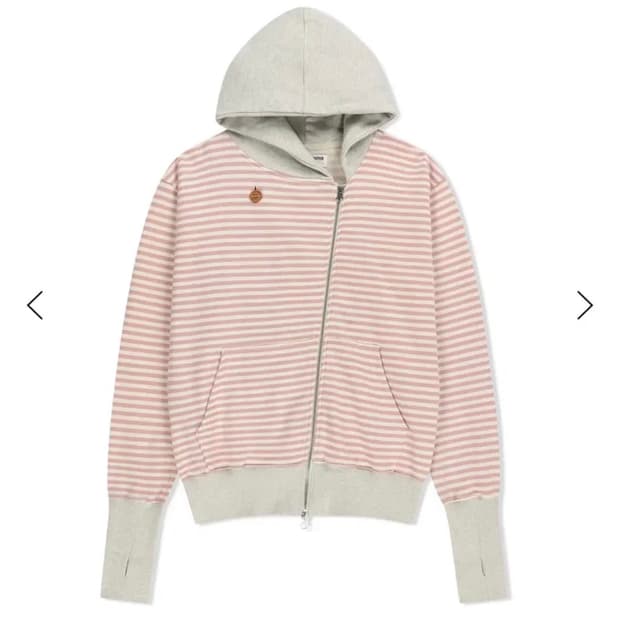 [구해요]더뮤지엄비지터 스트라이프 언발란스 후드집업 핑크