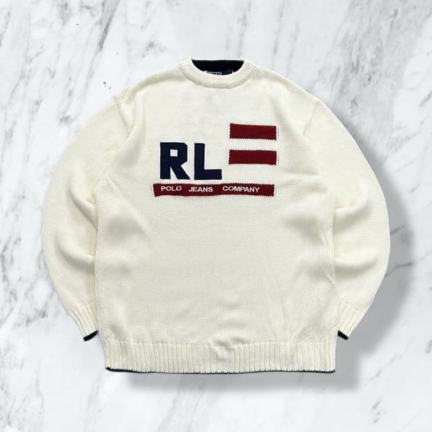 폴로 랄프로렌 진스 성조기 아이보리 코튼 니트