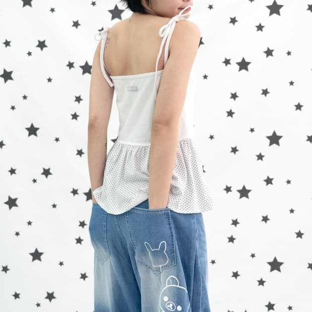 허그유어스킨 코리락쿠마 벌룬 핏 데님진