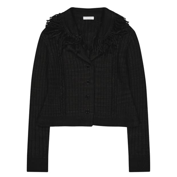 오호스 테슬 카라 니트 가디건 블랙