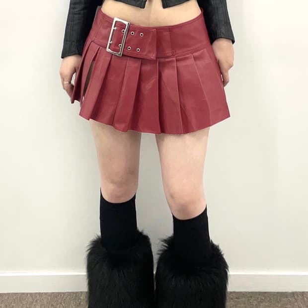 Layered Red leather skirt