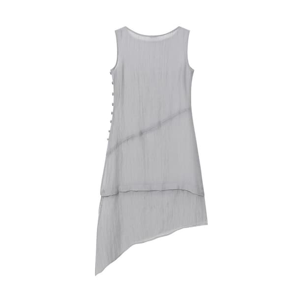Sheer sleeveless button one piece GREY