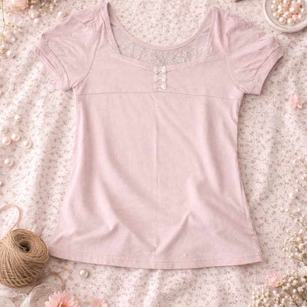 로걀 반팔 블라우스 레이스 핑크 갸루 모리걸