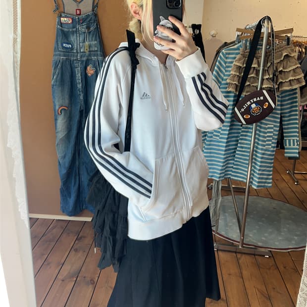 아디다스 화이트 네이비 후드져지