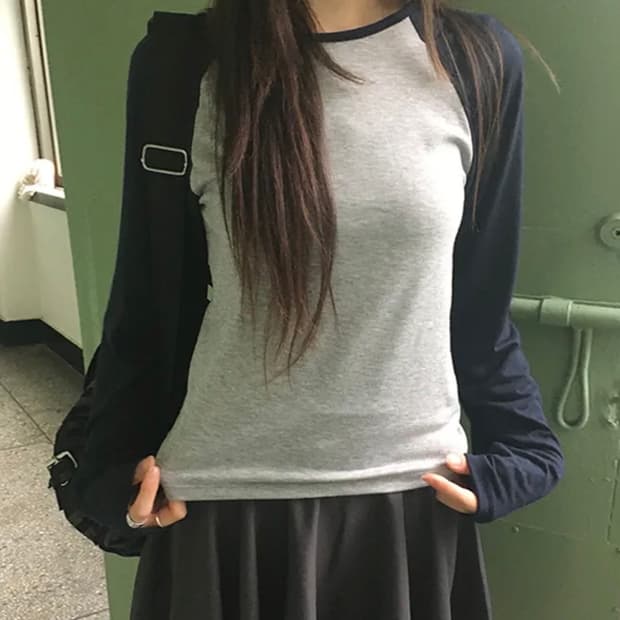 이오 배색 나그랑 긴팔 티셔츠