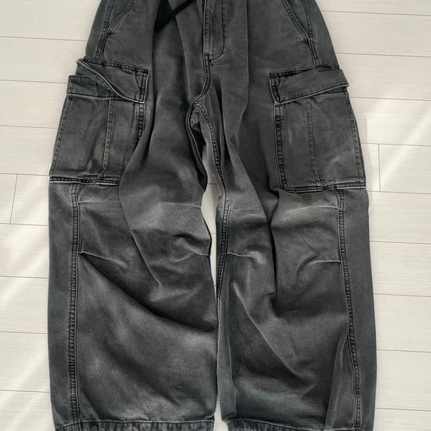 GU 와이드 카고 데님팬츠 