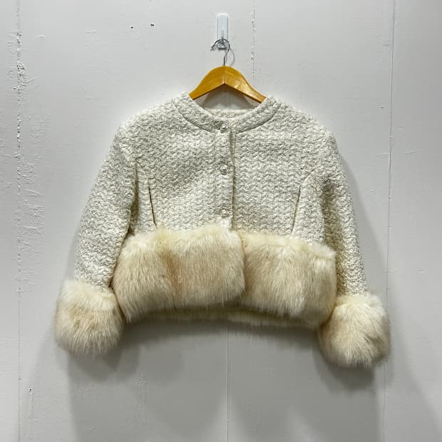 Been 화이트 퍼 트위드 자켓