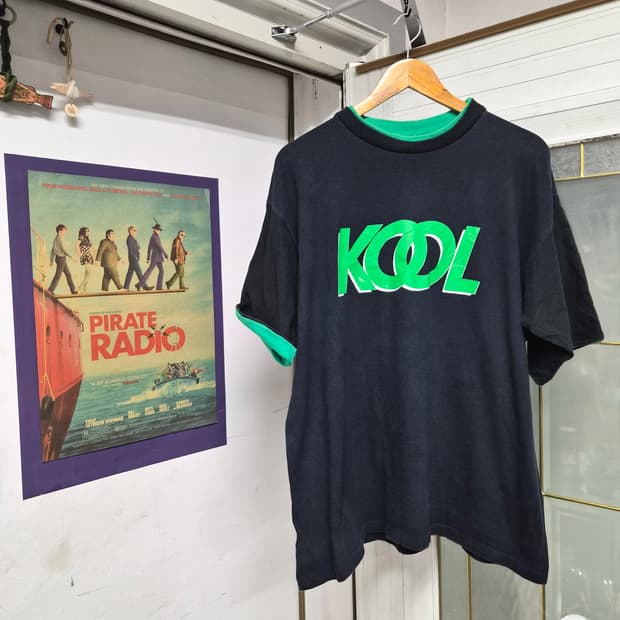 90s KOOL 시가렛 더블넥 레이어드 반팔티