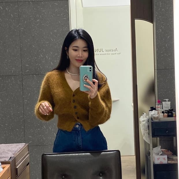 택O) 다이애그널 모헤어 실루엣 가디건 브라운 [다비치 이해리 착용]