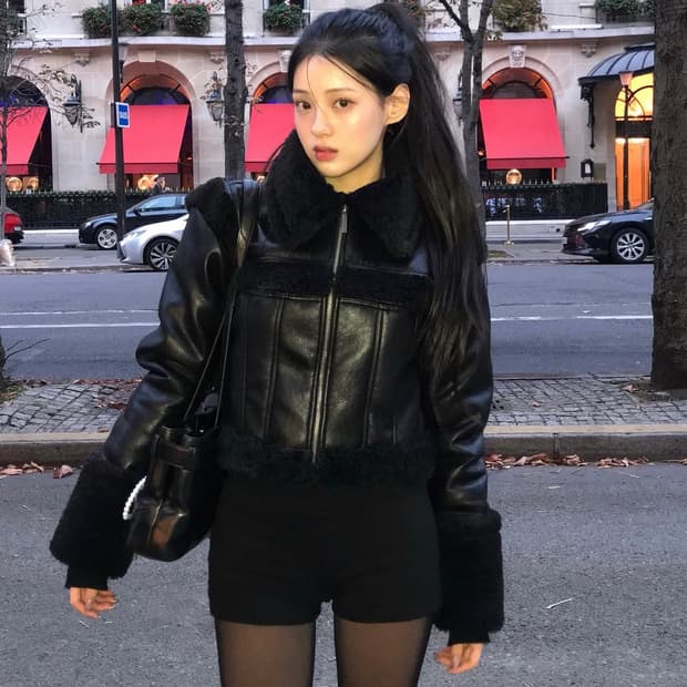 카키포인트 스티치 퍼 무스탕